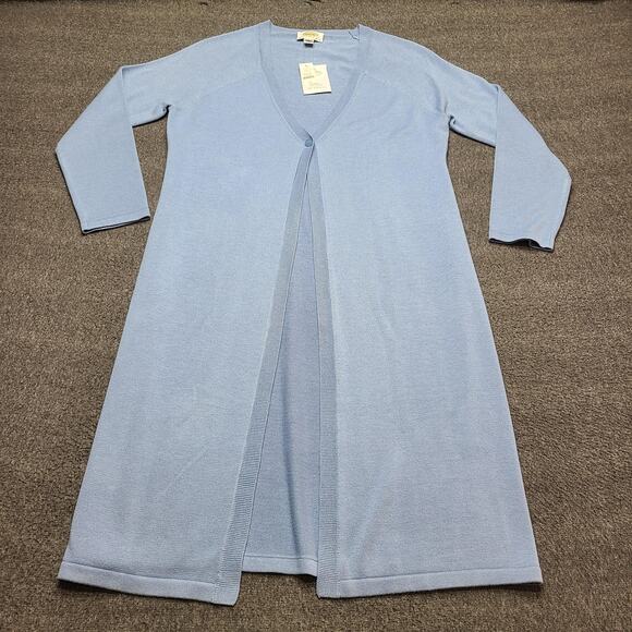 Talbots Cardigan Sweater Womens Petite Small Blue Long Duster V Neck One Button - Picture 2 of 9